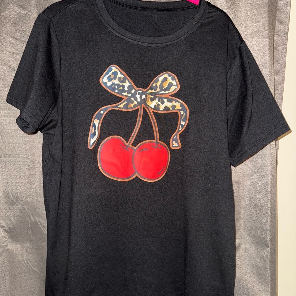 Black Kids Shirt with Red Cherry Design